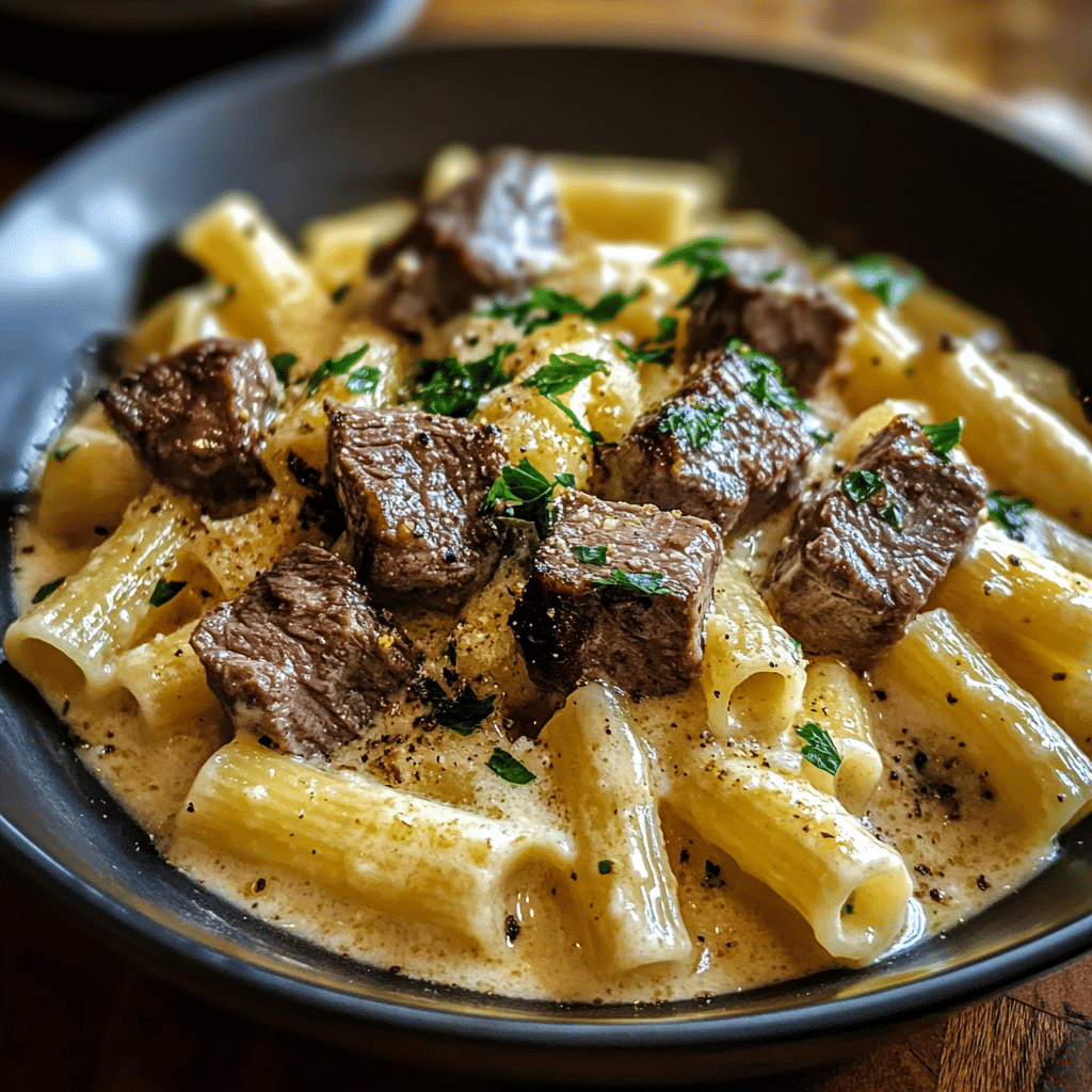 Creamy Garlic Butter Steak Rigatoni - Zero Waste Eats
